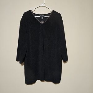 Maggie Barnes Women’s Plus Size 2X Top V-neck Textured Black Pullover Blouse NWT